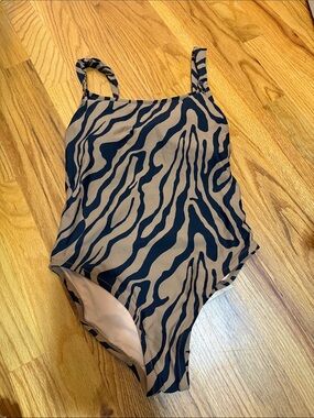 J. Crew Beige and Black Zebra-Stripe One-Piece Swimsuit